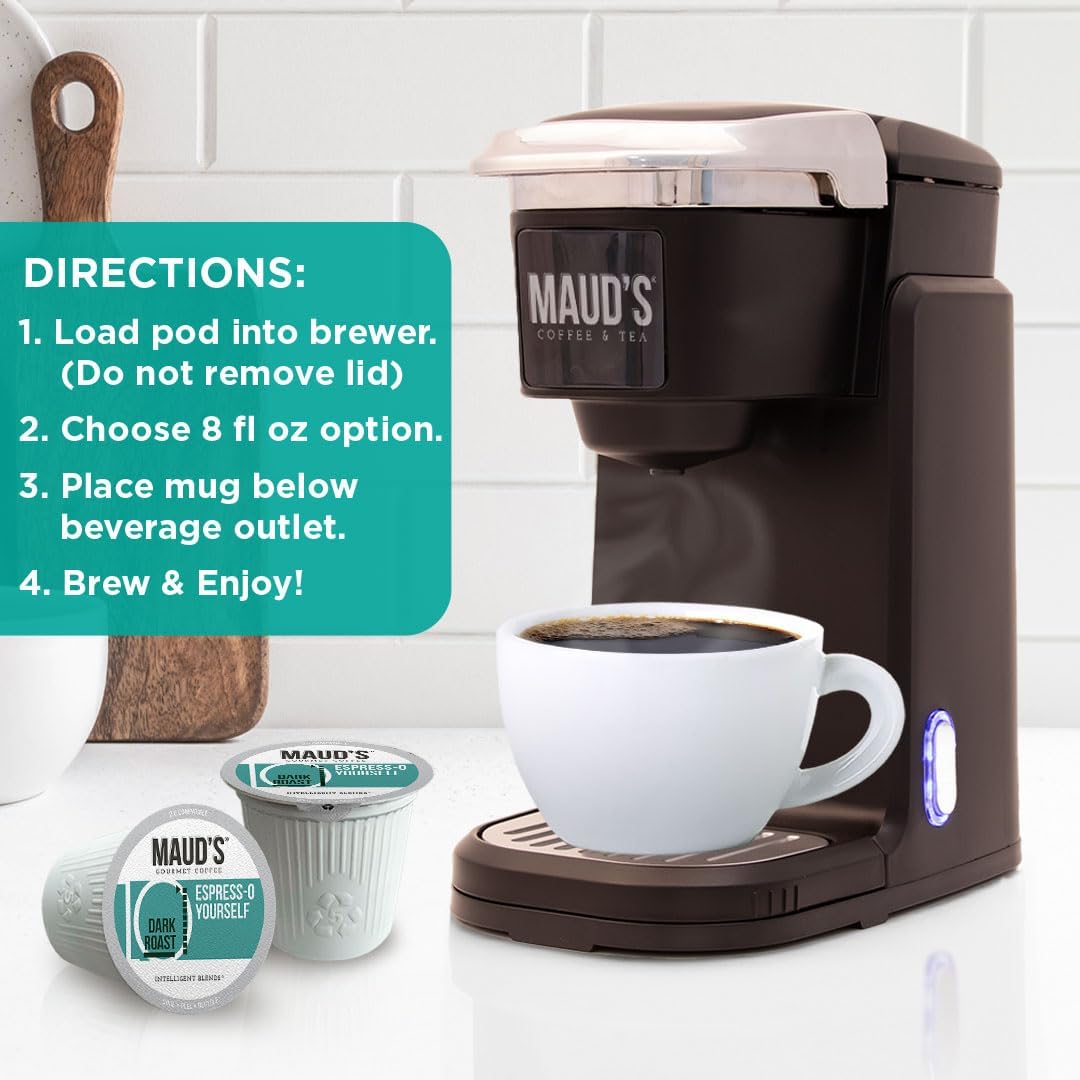 Mauds Espresso Roast Coffee Pods  50ct  Dark Roast Coffee in Recyclable Single Serve Pods - 100% Arabica Coffee  Compatible with Keurig K Cups Maker
