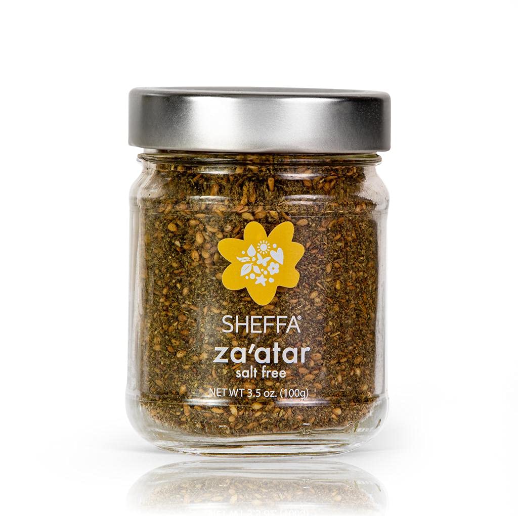Sheffa Zaatar SALT Free Spice Blend Aromatic Hyssop Seasoning (3.5oz Glass Jar) Traditional Middle Eastern Zesty Zatar Mix of Th