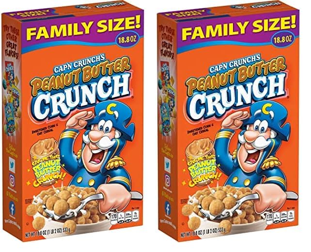 Capn Crunch Cereal, Peanut Butter, 18.8oz Box, Packaging May Vary (Pack of 2)