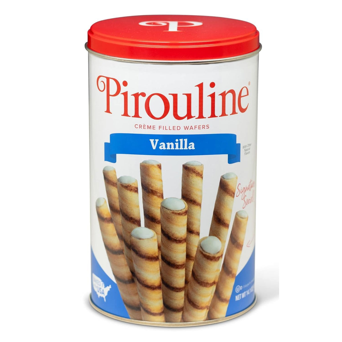 Pirouline - Vanilla Rolled Wafers - Rolled Wafer Sticks, Crème Filled Wafers, Rolled Cookies For Coffee, Tea, Ice Cream, Snacks, Parties, Gifts, And More - 14.1Oz Tin 6 Pack