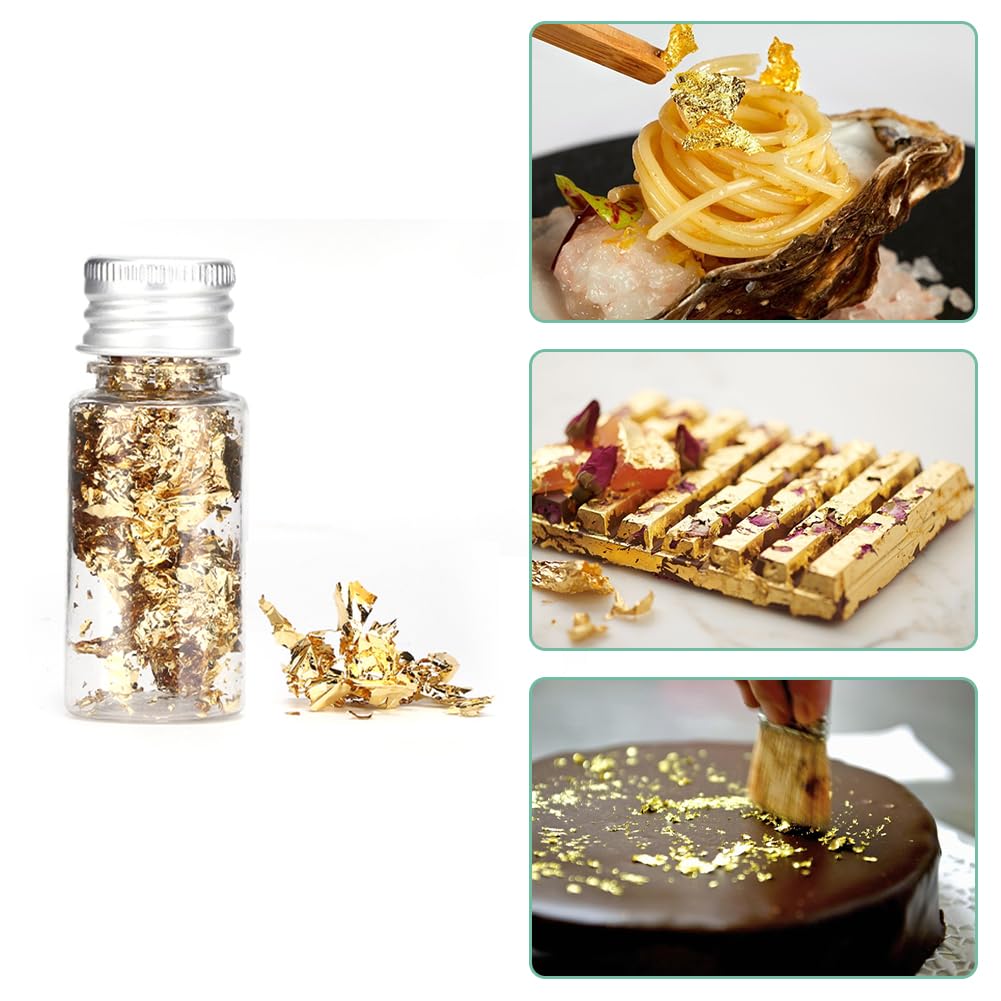 Lwuey Gold Leaf Cake Decoration Flakes, 4PCS, Gold Foil Paper, 5.50x2.20x2.20cm