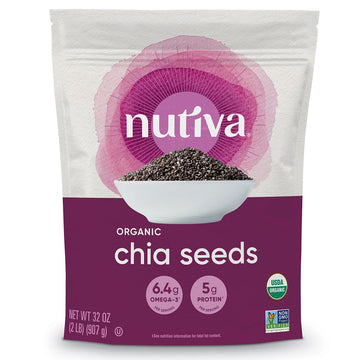 Nutiva USDA Organic enhanced Nutrient-Dense Raw Black Chia Seeds with 3g Protein & 5g Fiber for Salads  Yogurt & Smoothies  Non-GMO  Vegan  Gluten-Free  Keto & Paleo  32 Ounce (Pack of 1)