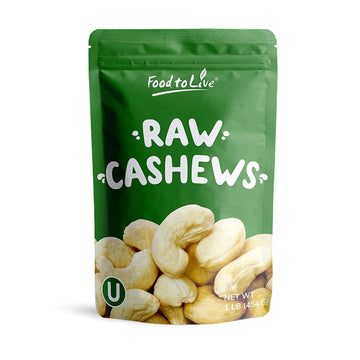 Food To Live Raw Cashews, 1 Pound — Non-Gmo Verified, Deluxe Whole Nuts, Unsalted, Unroasted, Size W-320, Vegan, Kosher, Bulk