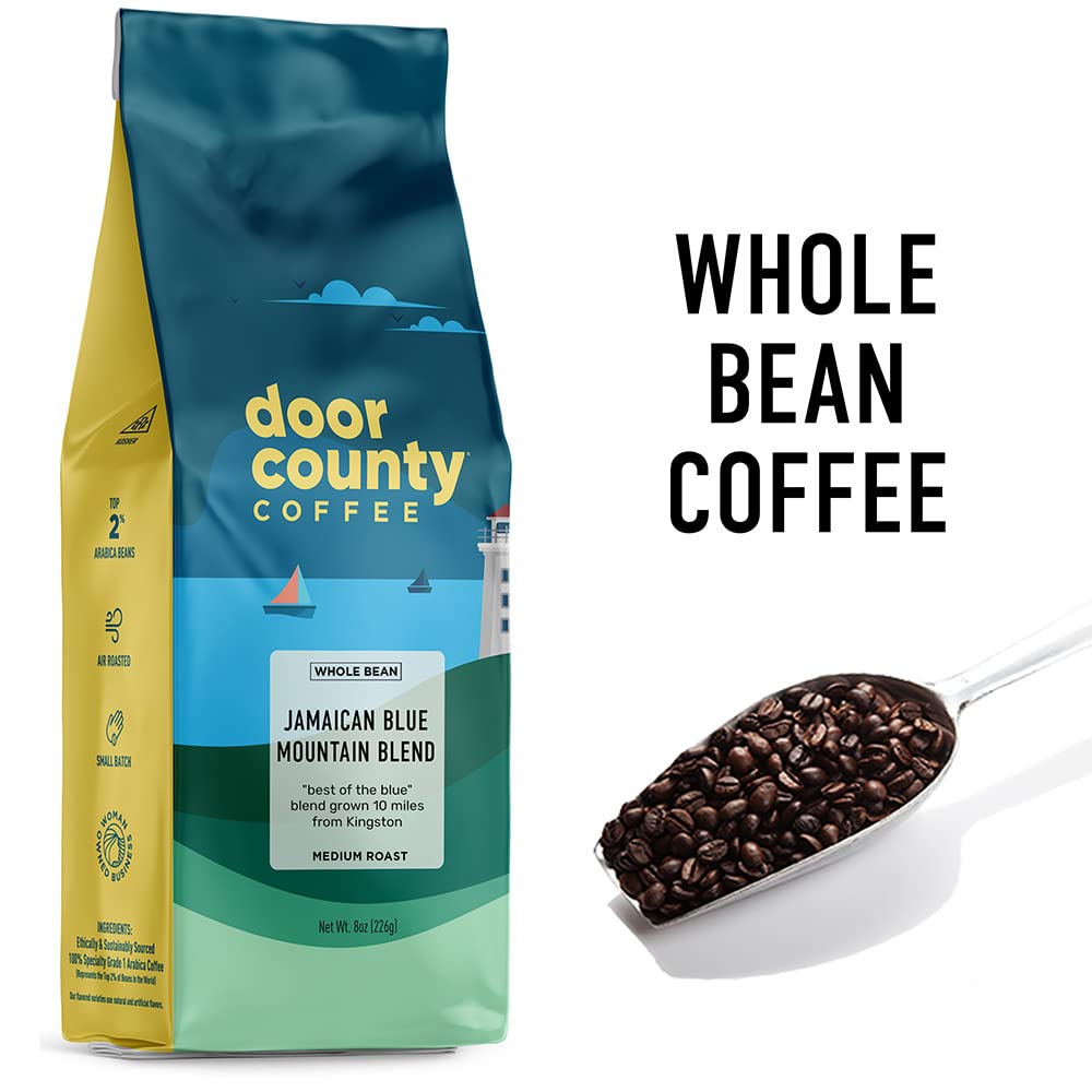 Door County Coffee - Jamaican Blue Mountain Blend, Whole Bean Coffee - Medium Roast, 10 Oz Bag