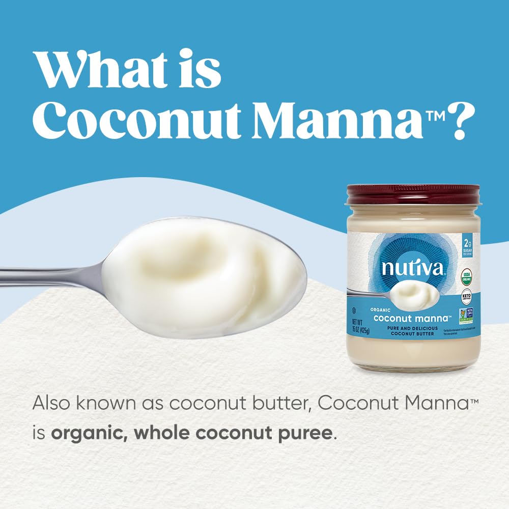 Nutiva Organic Coconut Manna Pur  ed Coconut Butter, 15 Oz, USDA Organic, Non-GMO, Vegan, Gluten-Free & Keto, Creamy Spread for