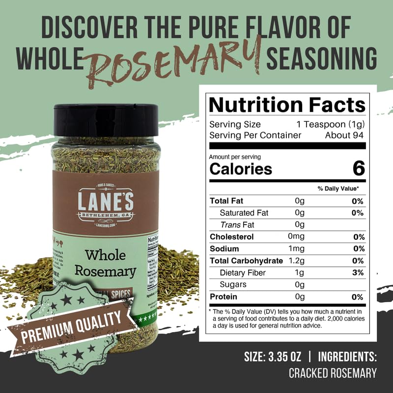 Lane'S Whole Rosemary Seasoning, All-Natural Cracked Rosemary Spice Compliments Dishes Like Chicken, Lamb, Pork, & Veggies, Made