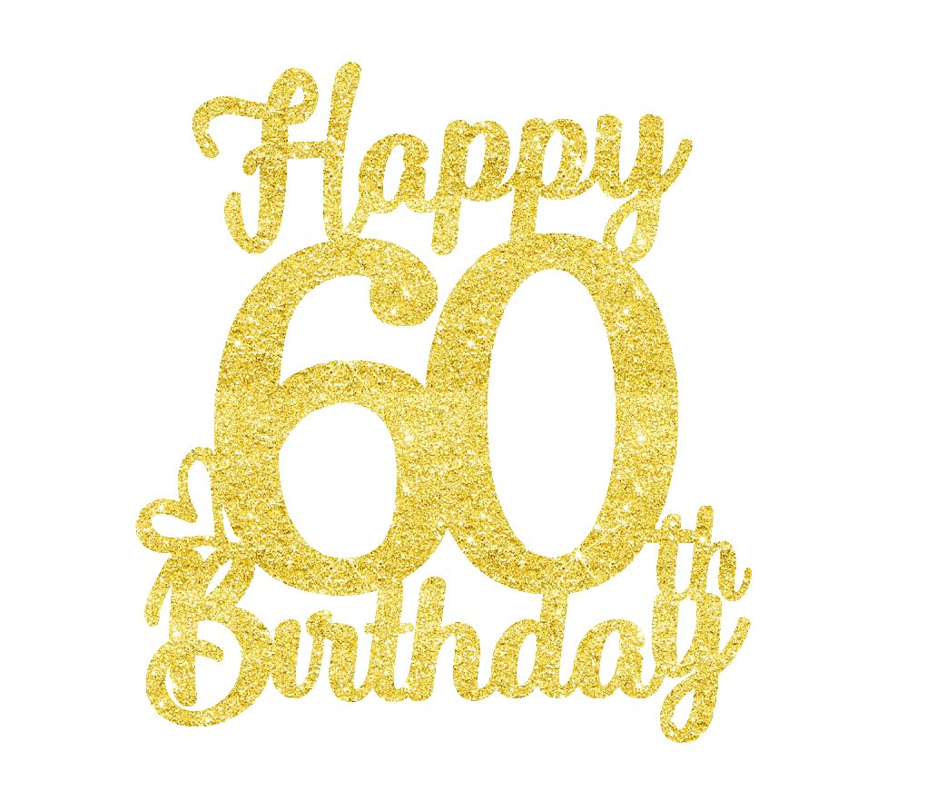 60 Birthday Cake Toppers - Gold Glitter, Sixty, 60Th Birthday Decorations