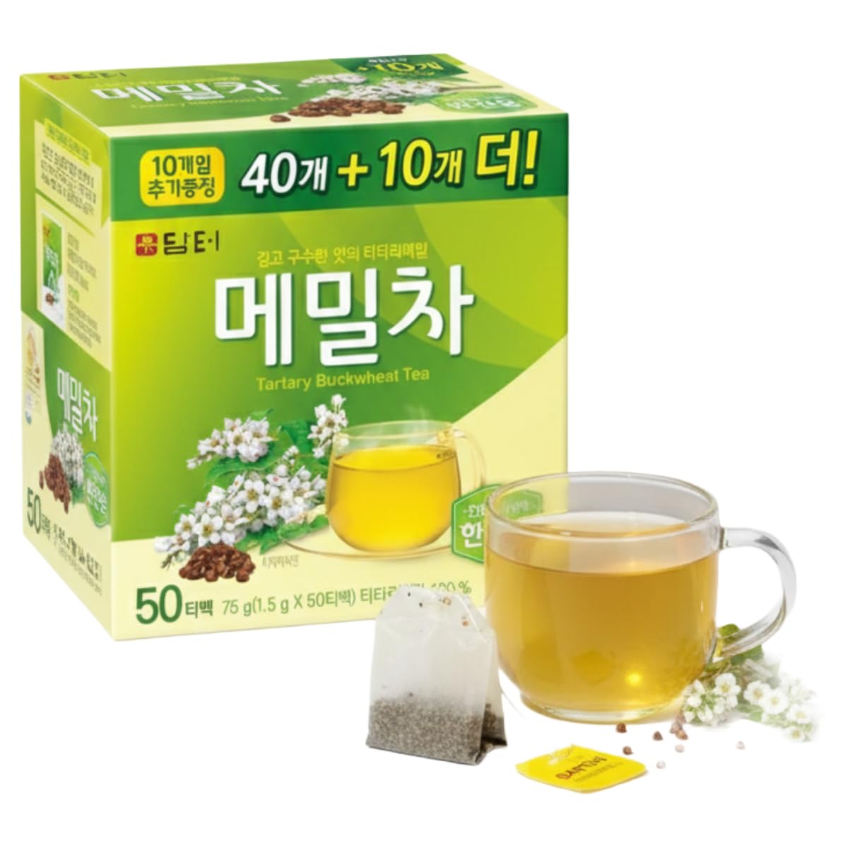 Damtuh Tartary Buckwheat Tea - Nutty & Refreshing Herbal Tea  Energy Blend-Free  50 Tea Bags (1.5G Each)