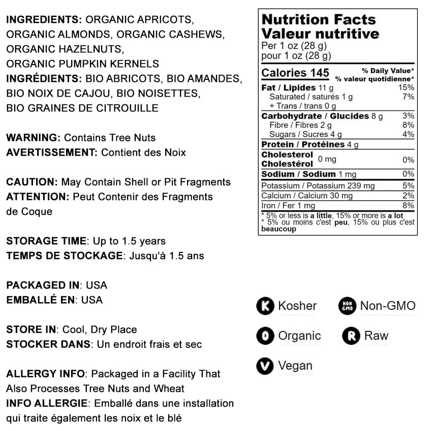 Food to Live Organic Active Life Trail Mix, 4 Ounces - Raw and Non-GMO Snack Mix Contains Cashews, Pumpkin Seeds, Apricots, Haze