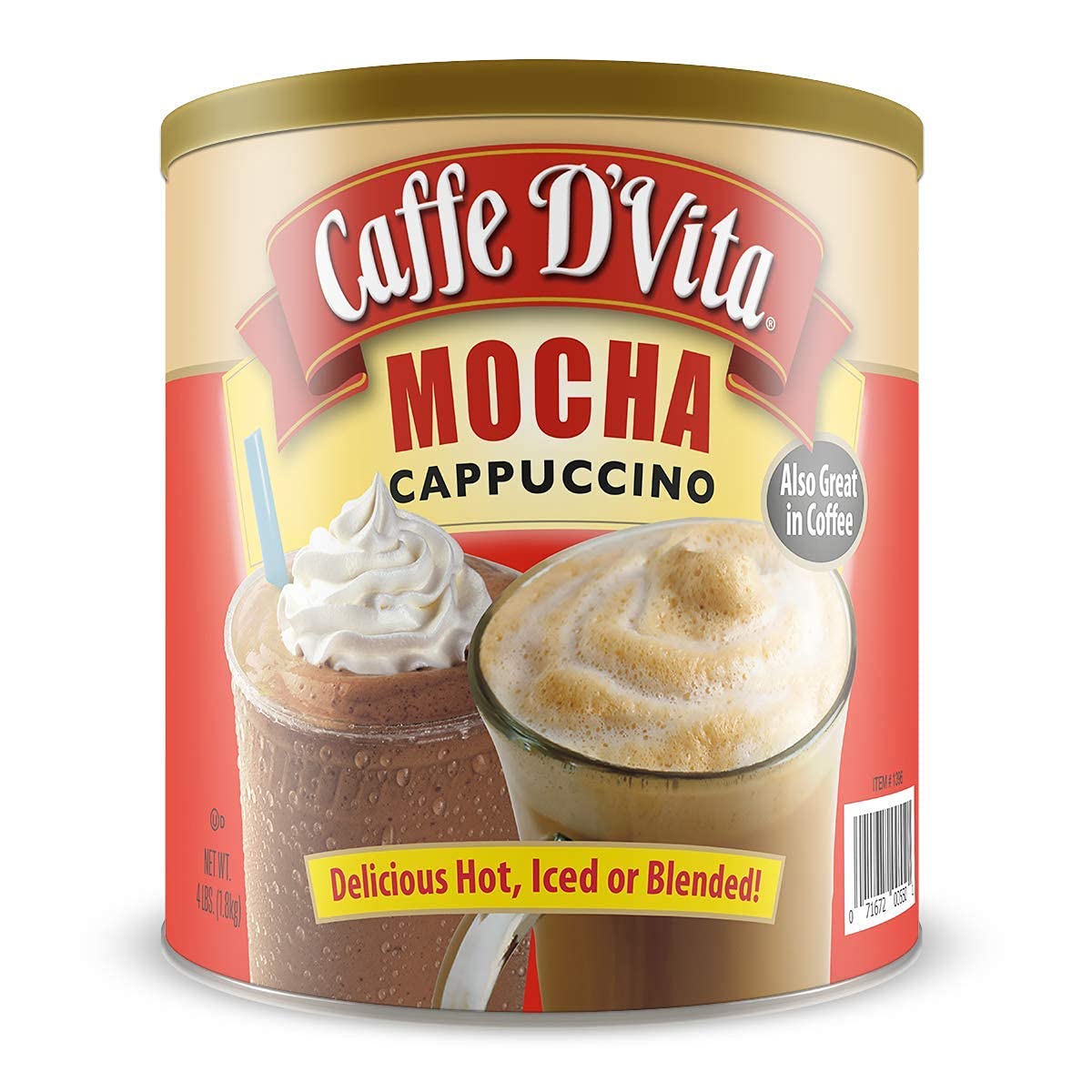 Caffe DVita Mocha Cappuccino Mix, Instant Gluten-Free Powder, 64 Ounce