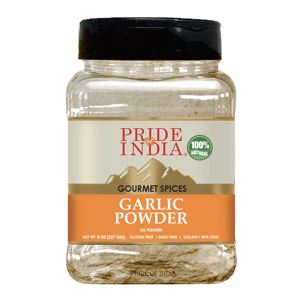 Pride Of India Garlic Fine Ground Seasoning - Gourmet Culinary Grade - 8 oz Medium Dual Sifter Bottle