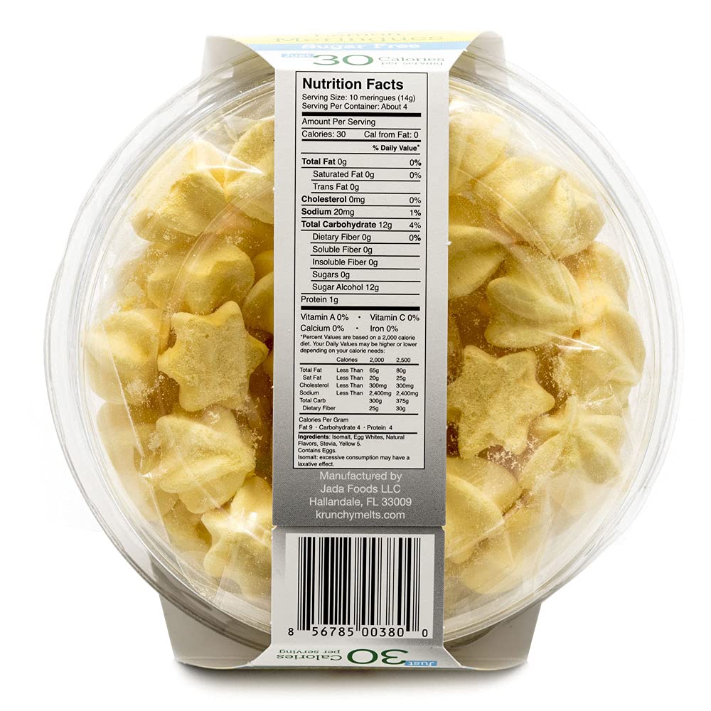 Krunchy Melts Sugar Free Meringue Cookies, Lemon Flavor, 2 Oz, Gluten Free, Zero Net Carbs, Low Calorie Snack, Kosher Pareve