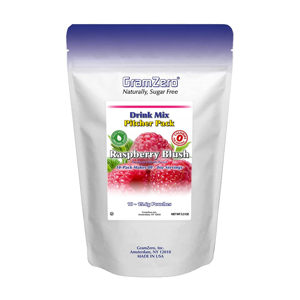 Gramzero Raspberry Blush, Sugar Free Drink Mix, Pitcher Pack, Great For Nutrition Club Loaded Tea, Zero Calorie, Stevia Sweetene
