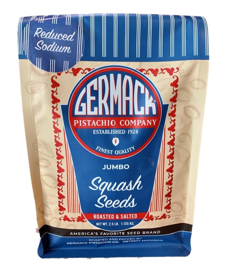 Germack Jumbo Homestyle Squash Seeds, Reduced Sodium, Roasted and Lightly Salted, 2.5 Pound Classic Bag