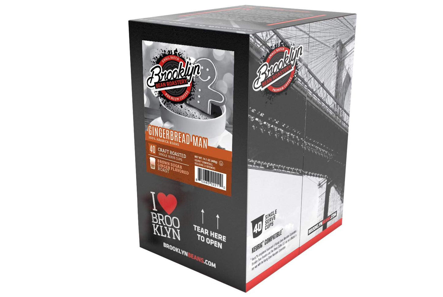 Brooklyn Beans Gingerbread Man Coffee Pods, 40 Count, Compatible with Keurig K Cup malt-inspired, Festive Gingerbread Flavor
