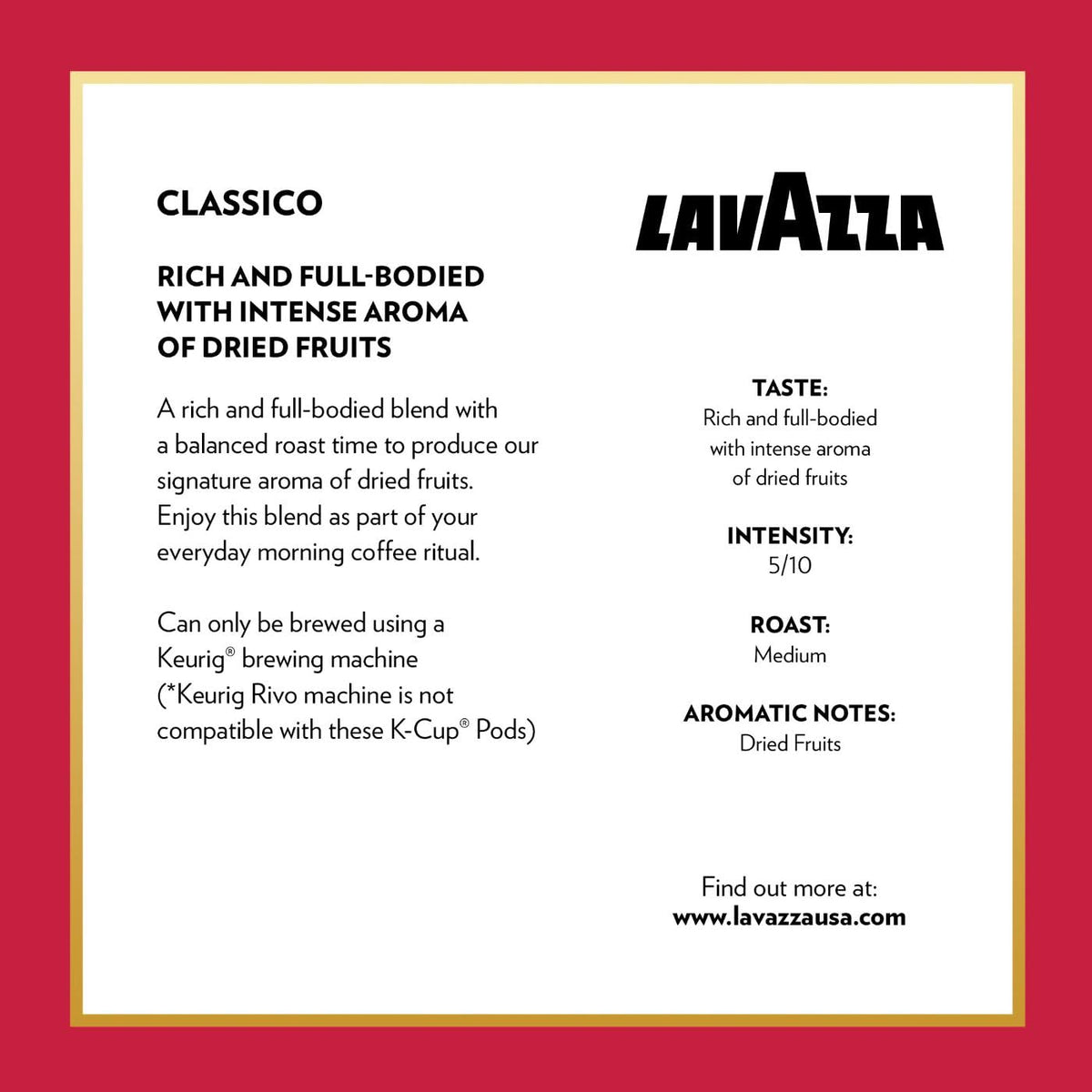 Lavazza Classico Single-Serve Coffee K-Cup Pods For Keurig Brewer, Medium Roast,100% Arabica, Value Pack, Full Bodied Medium Roa