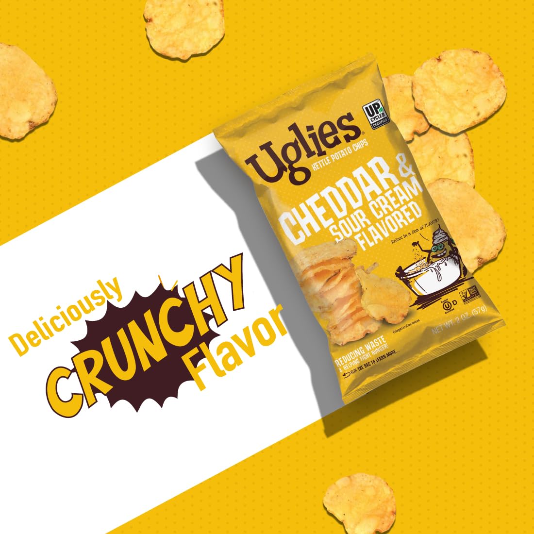 Uglies Cheddar and Sour Cream Kettle-Cooked Potato Chips, Gluten-Free, 2 Oz Bags, Pack of 24