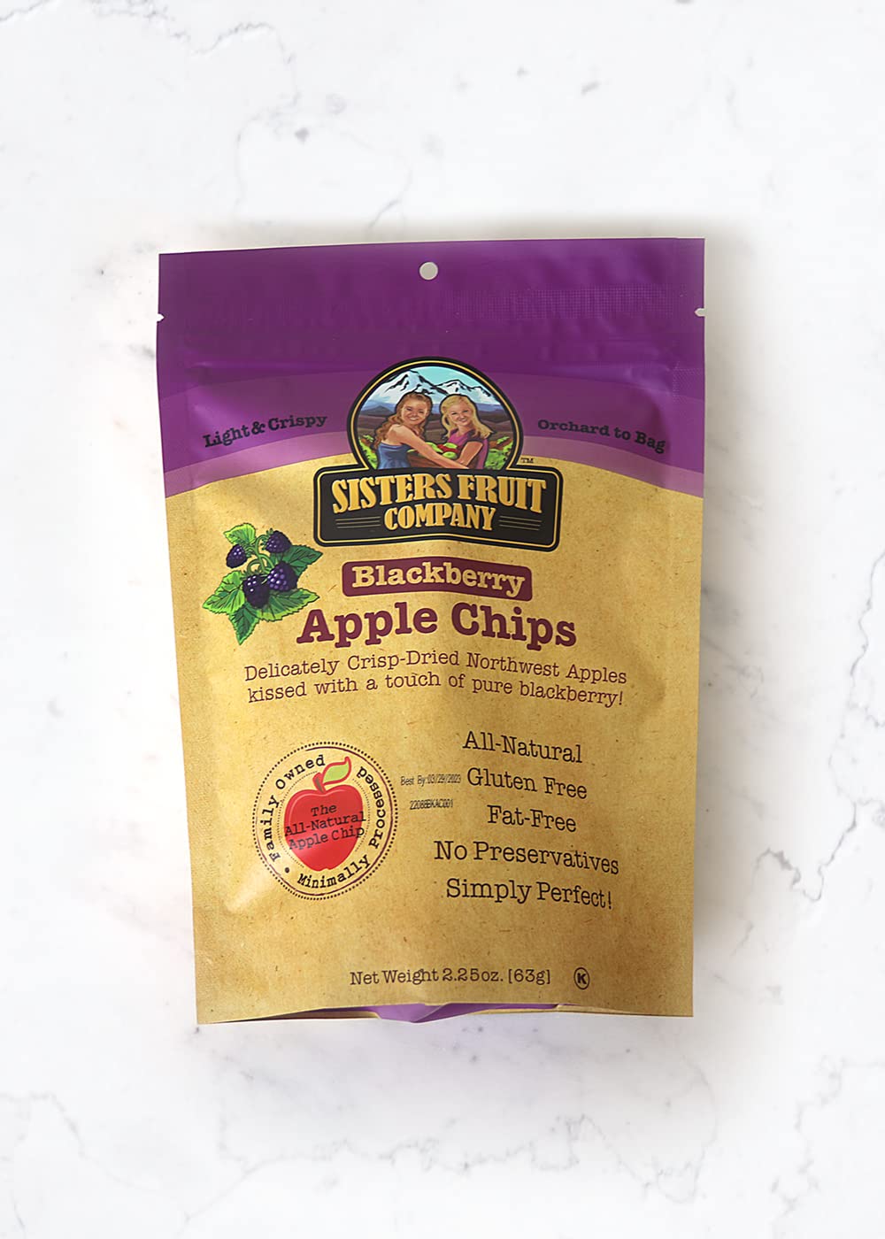 Sisters Fruit Company, Blackberry Apple Chips, All-Natural, No Preservatives, Fat-Free (Contains SIX 2.25 OZ. Bags)