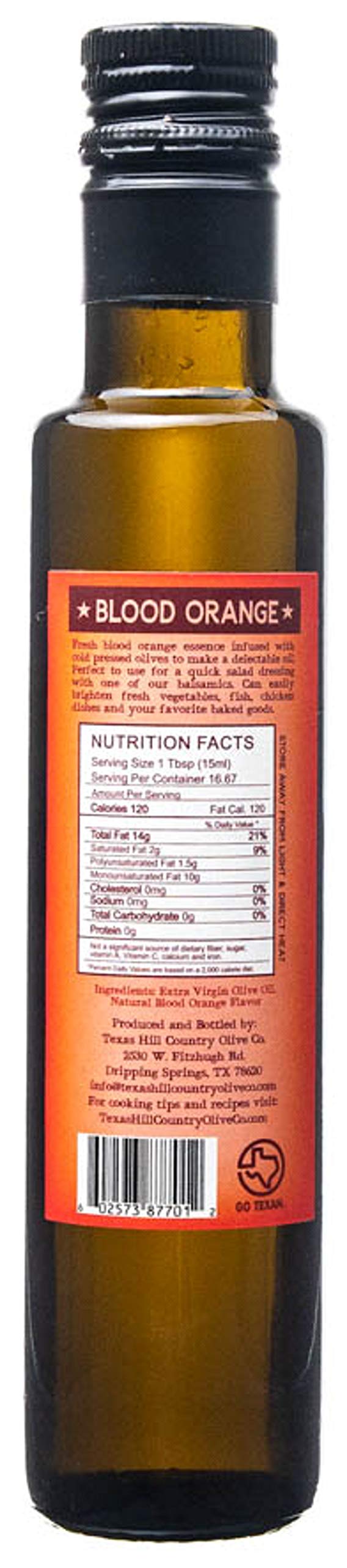 Texas Hill Country Olive Co Blood Orange Infused Olive Oil - Cold Pressed Gourmet Evoo Olive Oil - Great For Dressing Dipping Ma