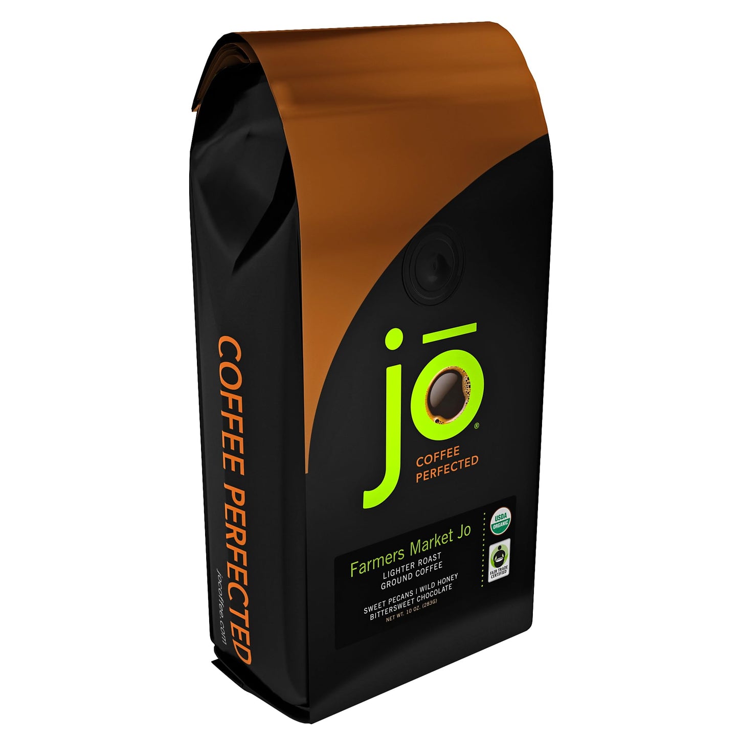 Jo Coffee Organic Ground Coffee, Lighter Roast, 10 oz, 100% Arabica, Fair Trade, Non-GMO, Gluten Free