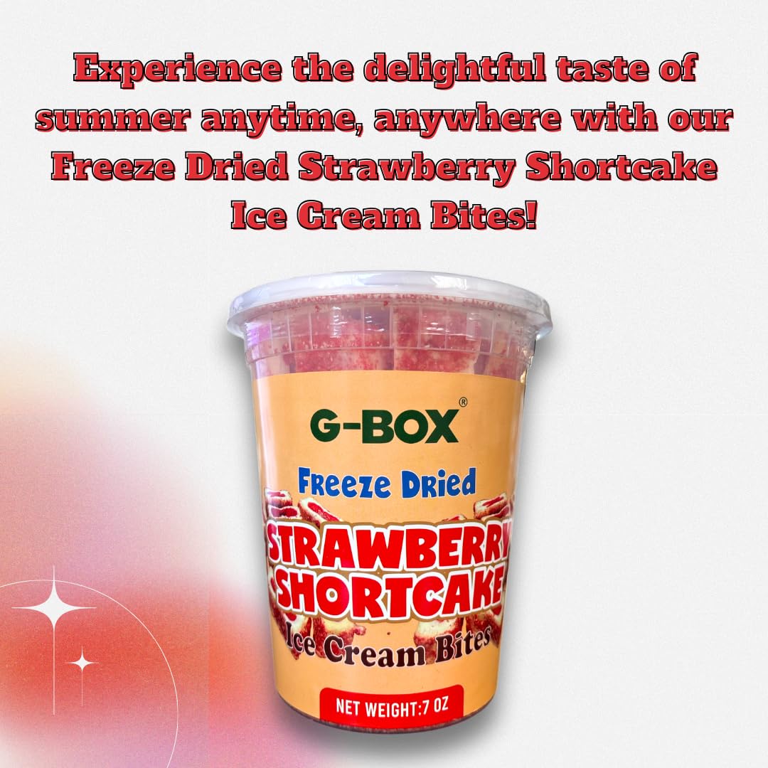 G-BOX Freeze Dried Ice Cream Bites - Crunch Strawberry Shortcake, 3.5 OZ, Perfect for Camping and Outdoor Fun