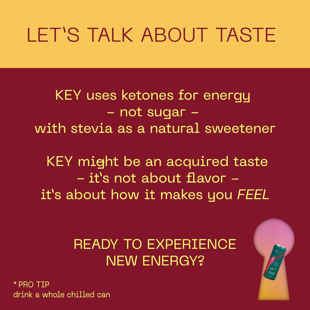 Key Ketone Energy Drink - Sugar Free, 80Mg Low Caffeine, All Natural, 11.5G Ketones, Long Lasting Energy, Green Tea & L-Theanine For Mental Focus, Pineapple Passionfruit (Pack Of 12)