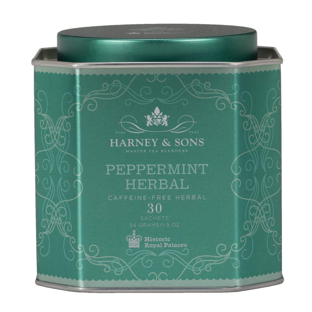 Harney & Sons Peppermint Herbal Tea Sachets, Caffeine-Free, 30 Count, Green, Model 35436