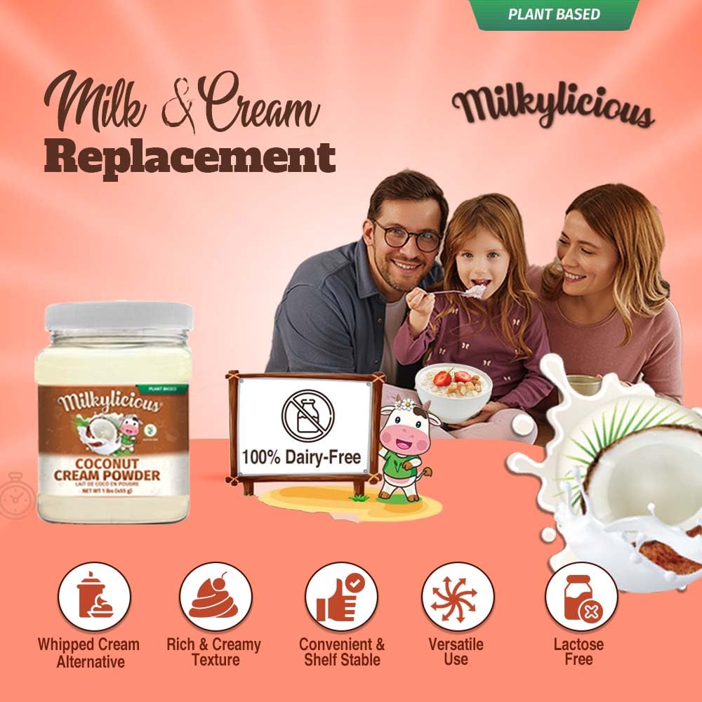 Milkylicious | Coconut Cream Powder 1 Lbs (455 Gm) | Plant-Based Creamer | Perfect For Curry, Smoothies, Milkshakes, Soups, Tea
