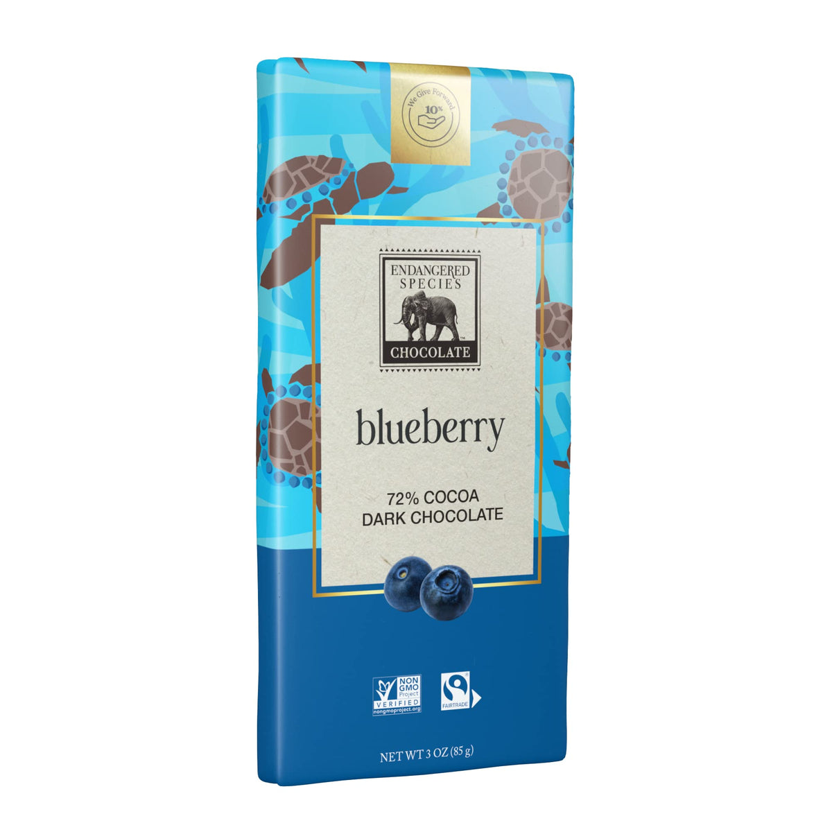 Endangered Species Dark Chocolate Bar with Blueberries 72% Cocoa 3 Ounce