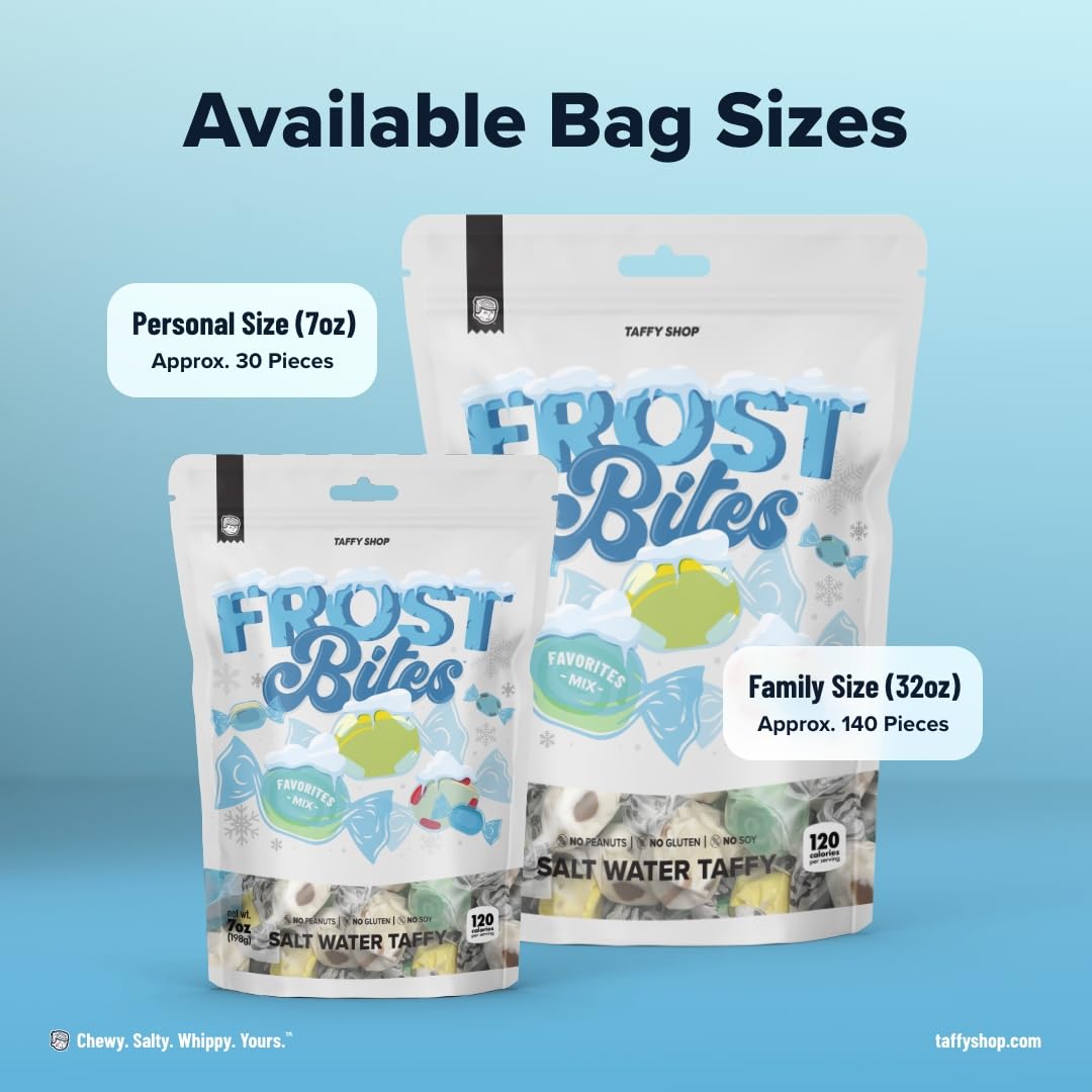 Taffy Shop Frost Bites Favorites Mix, Salt Water Taffy - Gourmet Soft Chewy Candy, Bulk Sweet Snack, Fresh Gift & Gluten-Free, 3