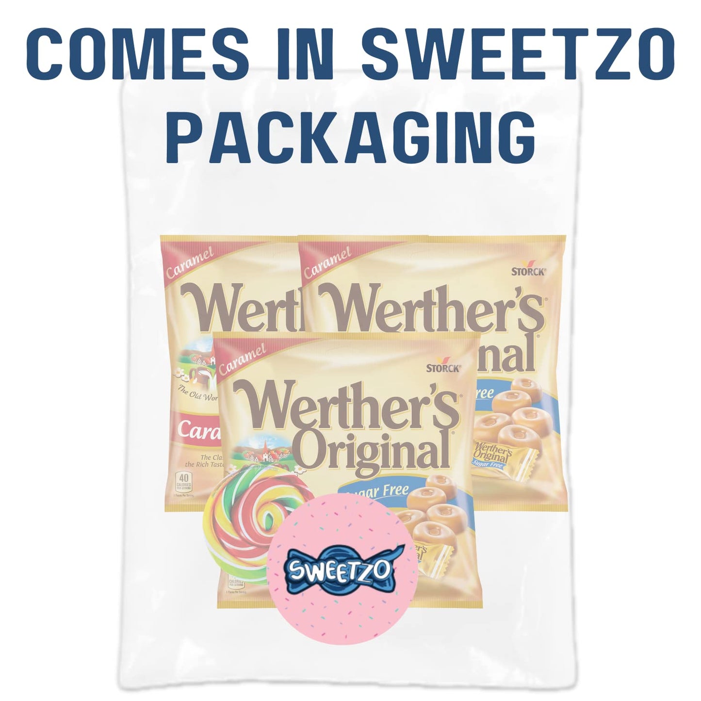 Werthers Original Caramel Sugar Free Hard Candies, Individually Wrapped Snacks for Adults, Gift Basket Stuffers, Pack of 3, 1.4
