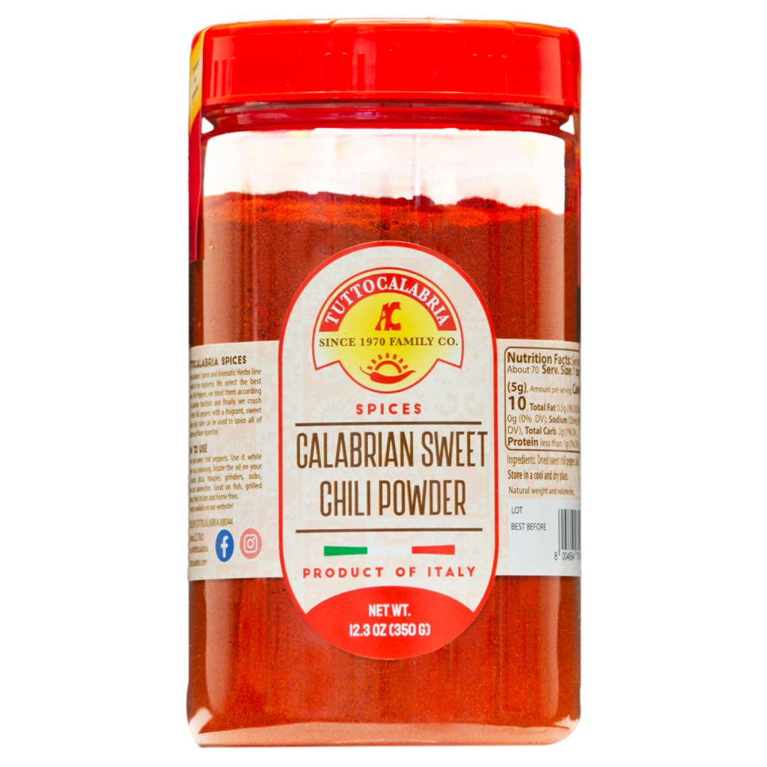 Tuttocalabria Calabrian Chili Powder, Sweet & Mild, Shaker, 350 Gm (12.3 Oz) All Natural, Non-Gmo, Product Of Italy