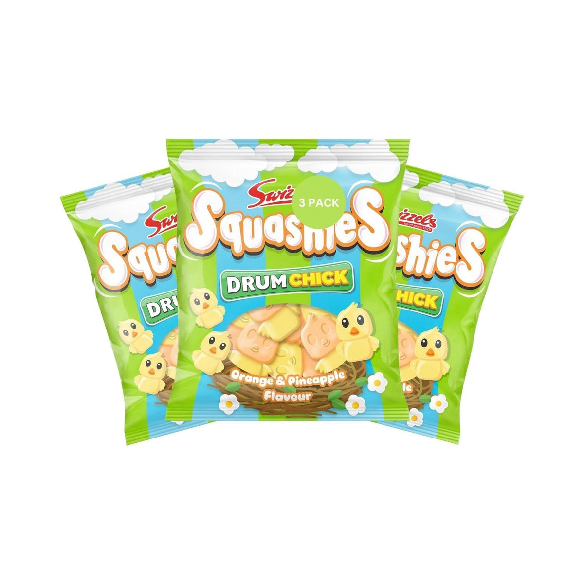 Squashies DrumChick Orange & Pineapple Flavor Candies - Chewy Retro Sweets, Perfect for Easter, Party Bags, Hampers & Sweet Trea
