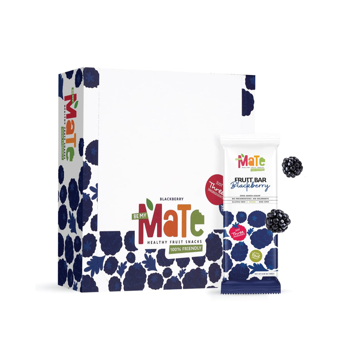 Mate Apple + Blackberry Healthy Snack, 100% Natural Real Fruit Bar & Gluten-Free & Vegan & Non Gmo & Kosher - Zero Added Sugar, No Preservatives And No Colorant - 24 Pack