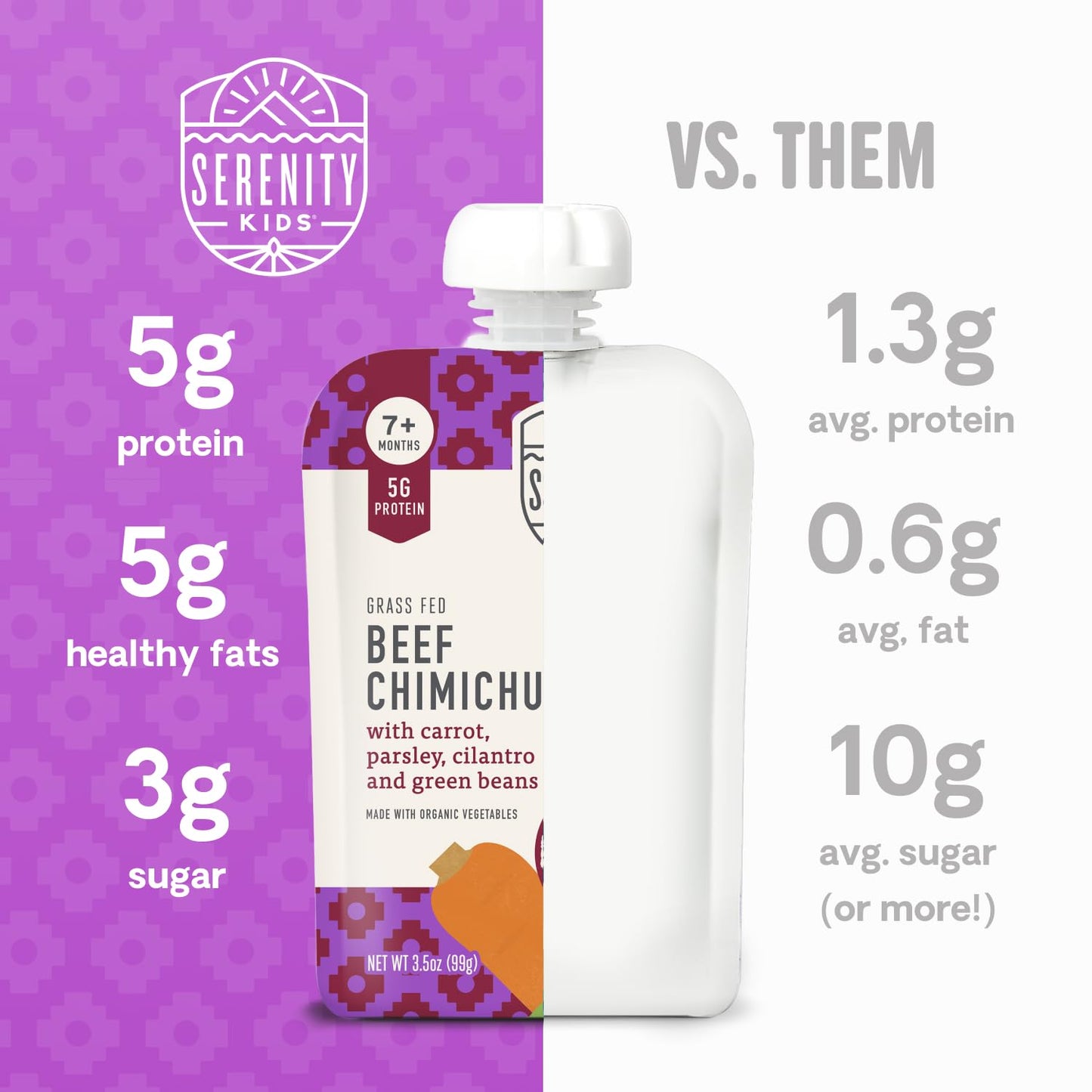 Serenity Kids 7+ Months Baby Food Pouches - Beef Chimichurri 3.5 Oz Pack Of 12-5G Protein Nutrient-Packed Meat Snacks - Bpa-Free Organic Veggie Pouches - On-The-Go Toddler Snacks & Baby Essentials