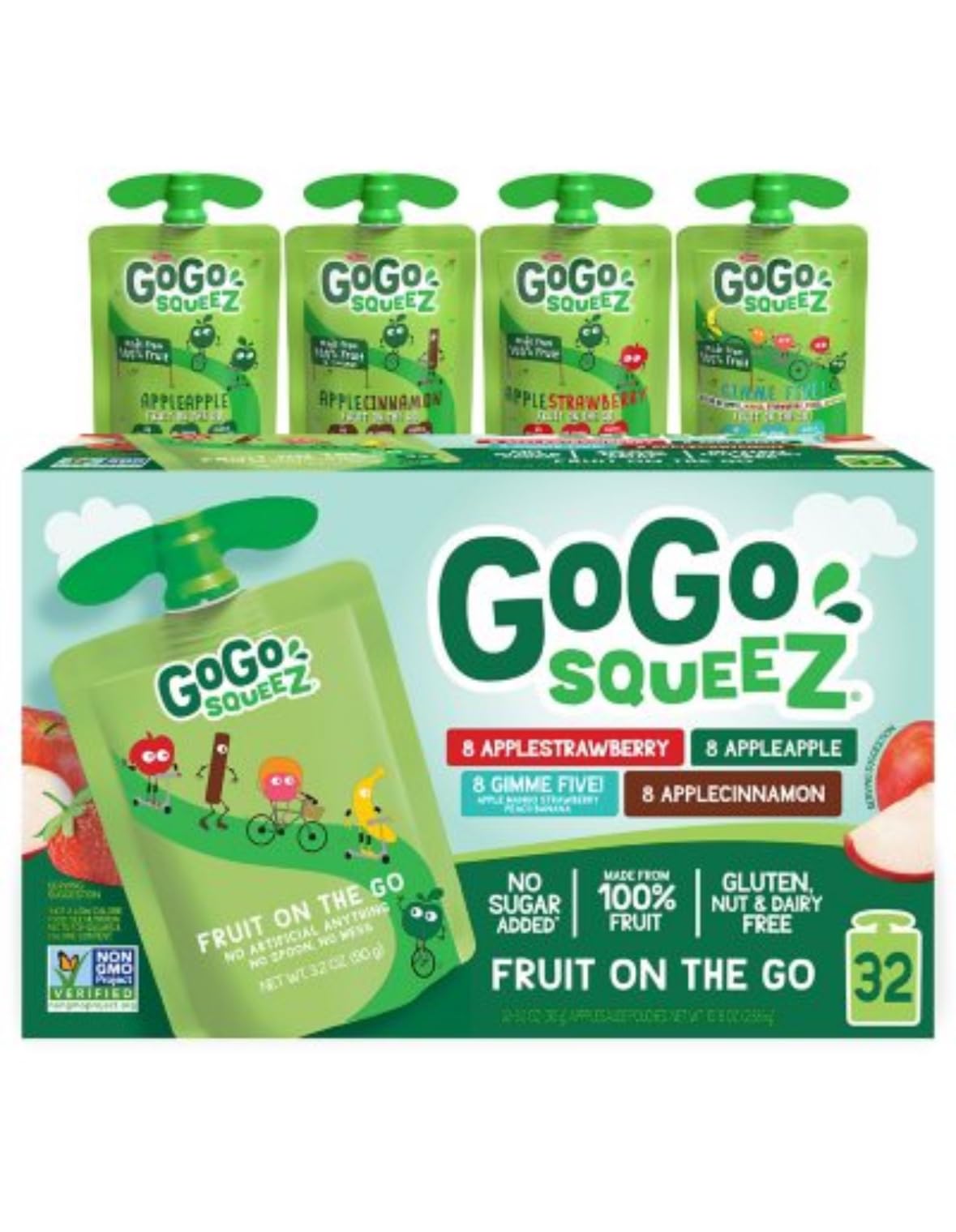 Gogo Squeez Applesauce, Apple, Cinnamon, Strawberry And Gimme Five (3.2 Oz., 32 Ct.)