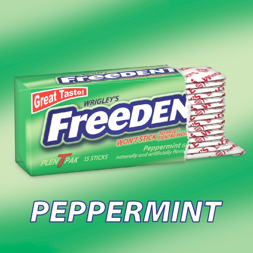 FREEDENT Peppermint Chewing Gum, 15 Stick (Pack of 12)