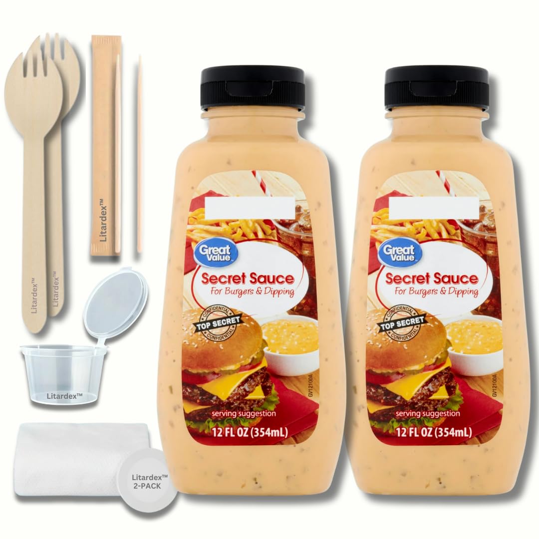 Great Value Secret Sauce for Burgers & Dipping, 12 fl oz Squeeze Bottle (2-Pack) Bundle with Litardex Wooden Spork, Clear Dippin