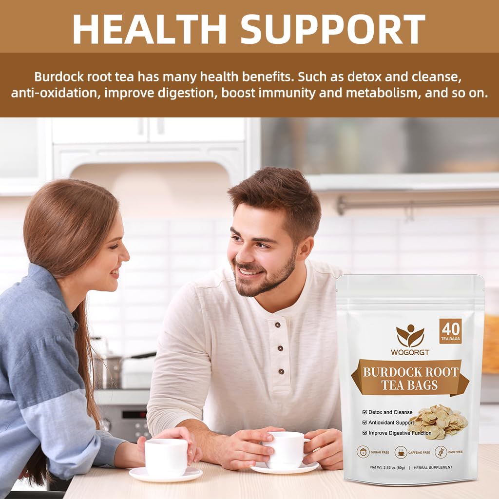 WOGORGT Burdock Root Tea Bags - Herbal Tea for Digestion & Immune Support, Caffeine Free, 40 Count