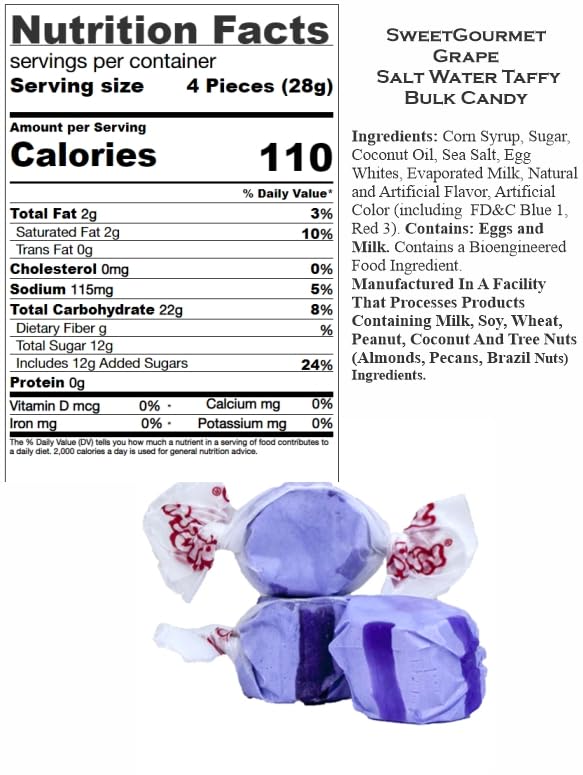 Sweetgourmet Grape Salt Water Taffy Bulk Candy | 1 Pound