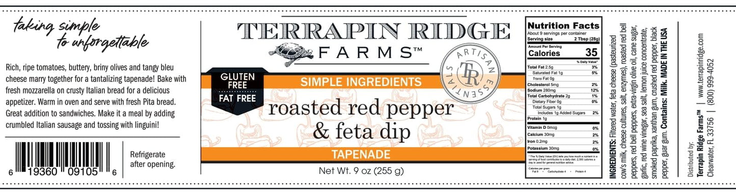 Terrapin Ridge Farms Roasted Red Pepper and Feta Dip, 9 Ounce Jar