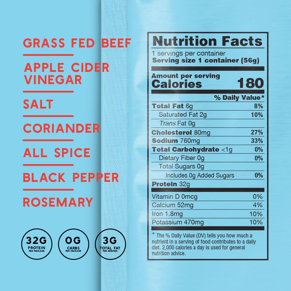 Brooklyn Biltong Air Dried Beef Snack, Whole30 Approved, Paleo, Keto, Gluten Free, Sugar Free, 2x2oz Bags