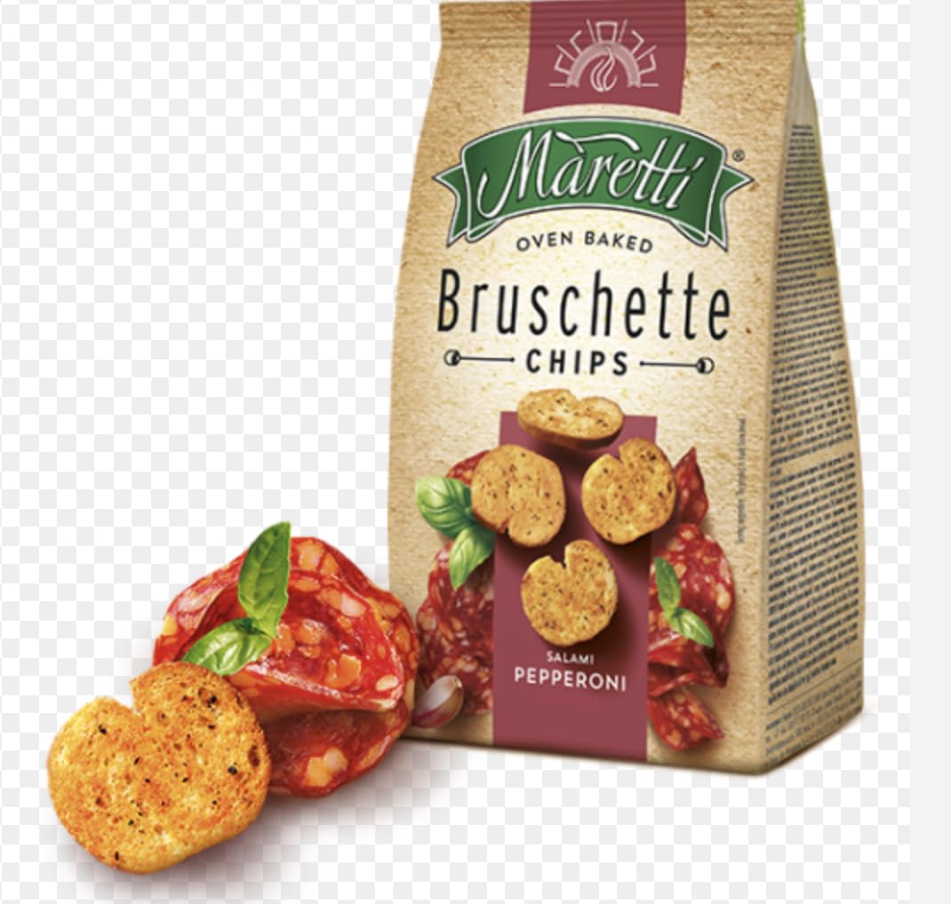 Maretti Bruschette Bites Salami Pepperoni Flavored Oven Baked Chips, 70g x 2