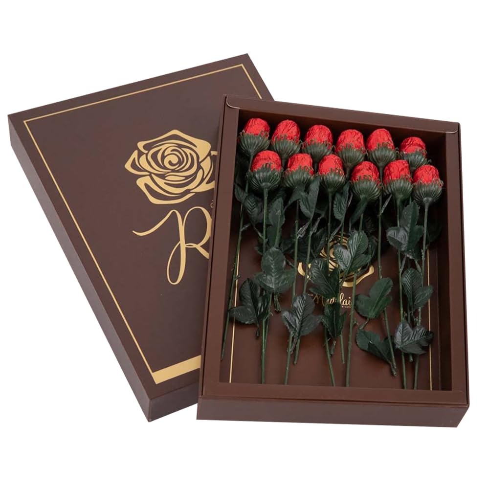 Madelaine Red Chocolate Roses Gift Set - Mothers Day Gift For Mom  Grandma  Wife  Girlfriend - Individually Wrapped Chocolate Flowers - Romantic Candy Bouquet For Women & Loved Ones - 12 Pack