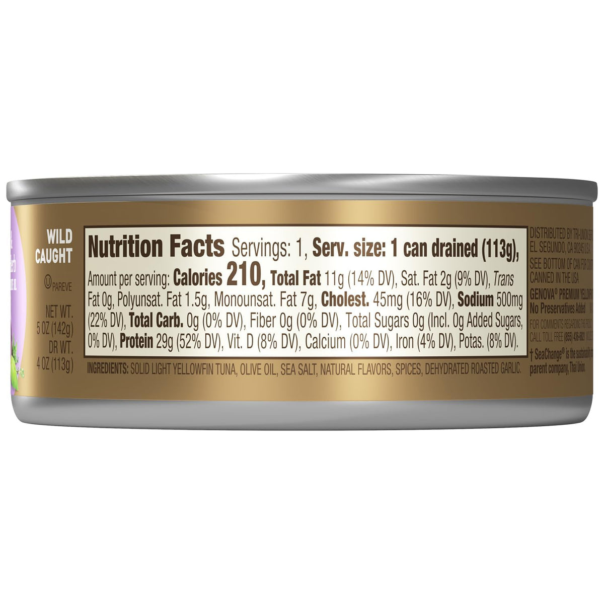 Genova Premium Yellowfin Tuna in Garlic and Tuscan Herb Infused Olive Oil, 5 Ounce Can (Pack of 12), Wild Caught, Solid Light