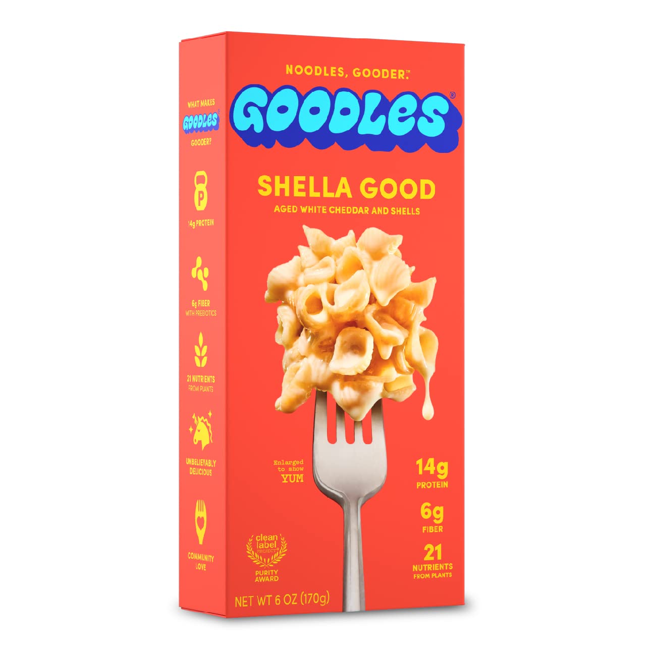 Goodles Shella Good Aged White Cheddar and Shells Pasta  Nutrient Packed with Real Cheese, Fiber, Protein, Prebiotics, Plants, 