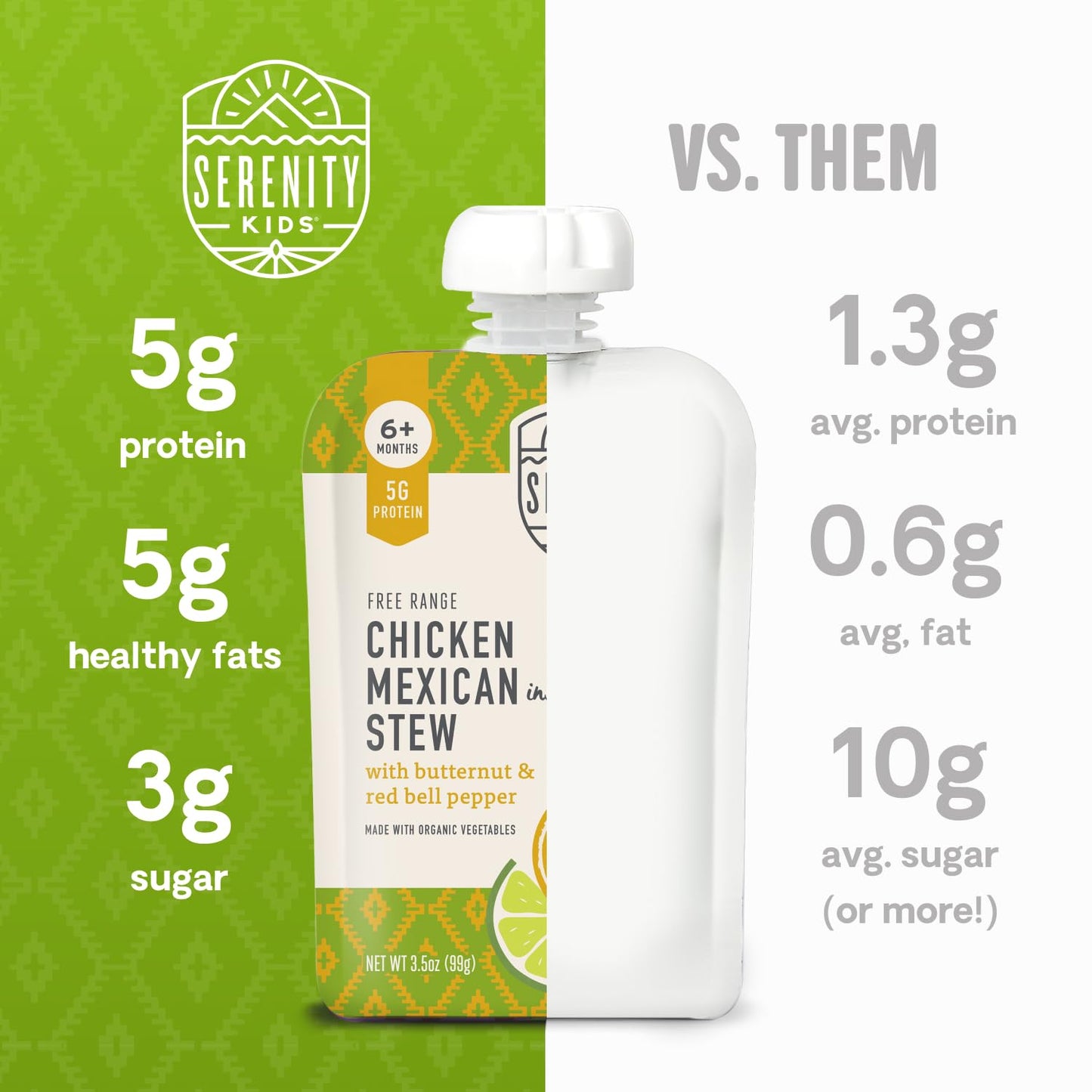 Serenity Kids 6+ Months Chicken Mexican Stew Baby Food Pouch - 3.5 Oz, Pack Of 12 - Dv 5G Protein Baby Protein Pouches - Chicken Veggie Puree - On-The-Go Convenience