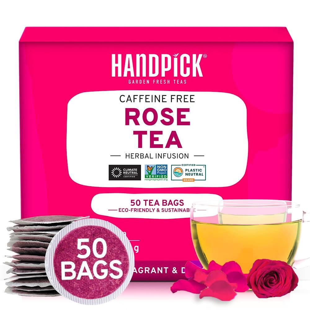 HANDPICK Rose Tea Bags, Non-GMO, Caffeine Free with Chamomile & Tulsi, 50 Count