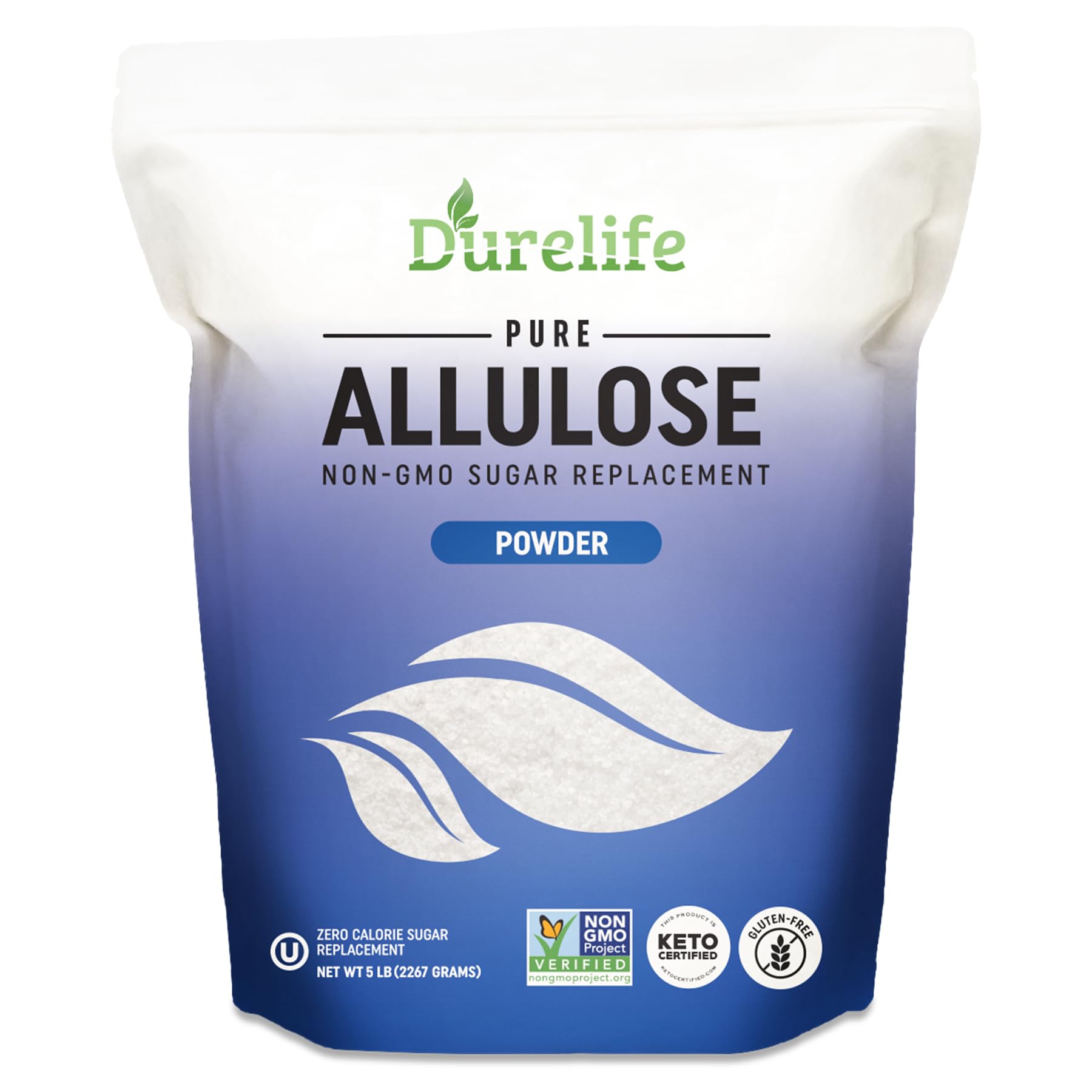 DureLife Allulose Sweetener, 100% Pure, Non-GMO, Keto Certified, 5 lb Powdered Sugar Substitute