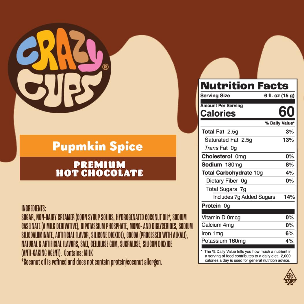 Crazy Cups Pumpkin Spice Hot Chocolate Pods, 22 Count, Compatible with Keurig K Cups, Rich Creamy Flavor for Fall